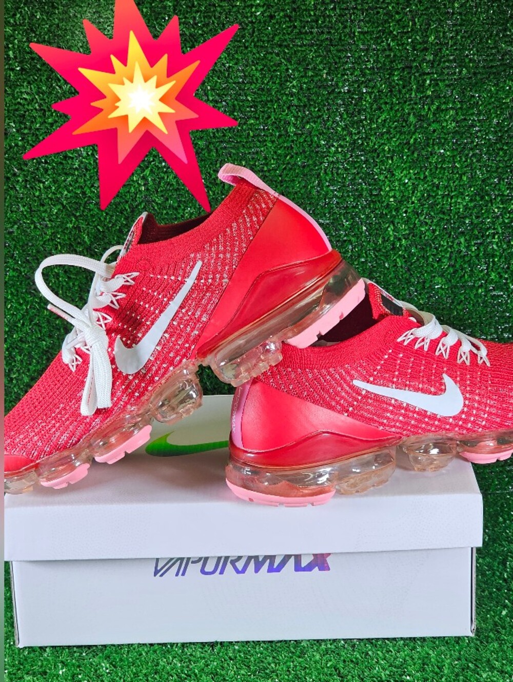 Nike men’s Red Air VaporMax  Track Red White Flyknit Sneakers Brand New For Men